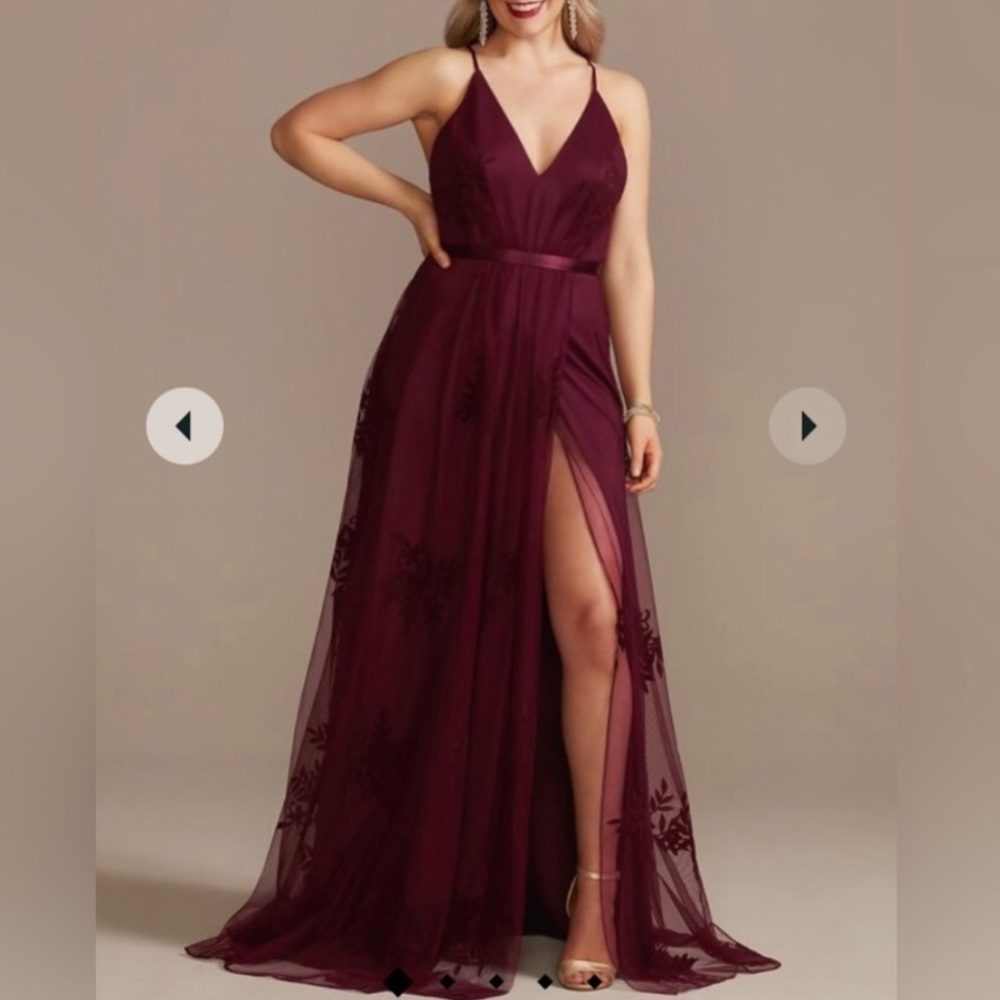 Galina signature flocked tulle low back bridesmaid’s prom formal dress size 2